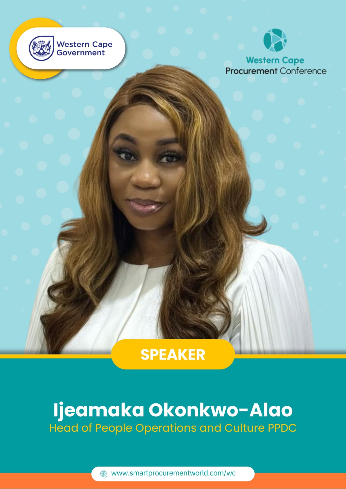 Ijeamaka Okonkwo-Alao, speaker card for the 13th Annual Western Cape Procurement Conference
